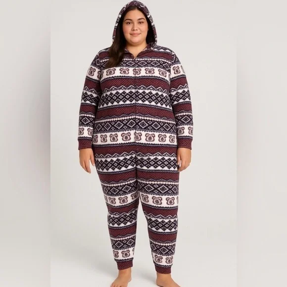 Rue21 Burgundy and White Patterned Pajama onesie - Picture 5 of 5